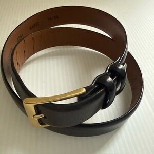 Lands End Belt Mens 34/85 Genuine Leather Black Solid Brass Buckle Made China B6